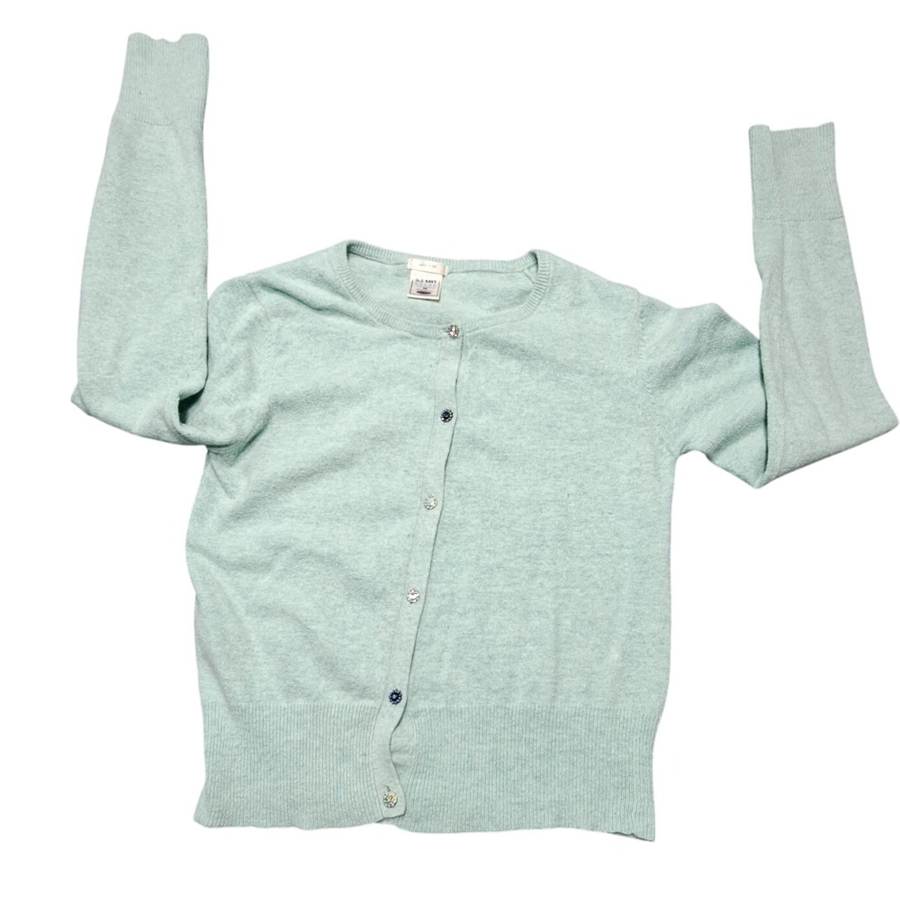Old Navy Perfect Fit Cardigan Mint Green Angora Blend Rhinestone Button Medium